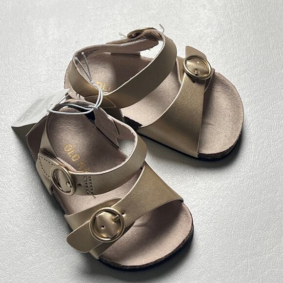 Old Navy Faux Leather Baby GOLD Double Strap Buckle Sandals Sz 3-6M - Picture 1 of 8